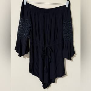 Hint of Blush size XL black gauze romper adjustable stretch waist off shoulder